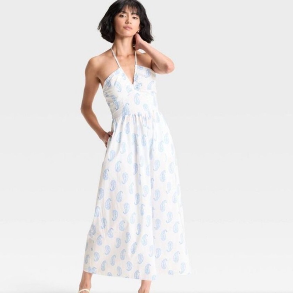 Universal Thread White and Blue Halter Dress